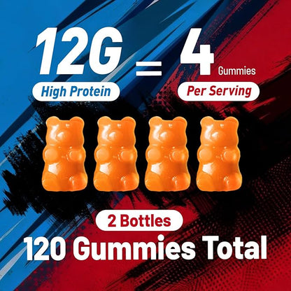 Whey Protein Gummies for Women Men, 12g High Protein Supplements with Collagen & BCAA for Muscle & Energy Recovery, Sugar-Free & Low Calorie Snacks, Orange, 120 Chews