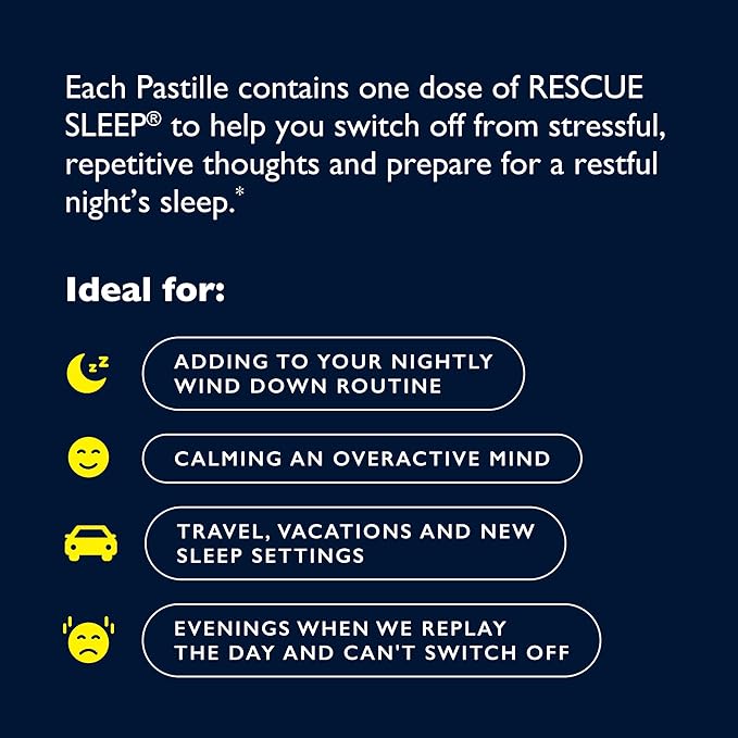 RESCUE Bach Sleep PASTILLES, Black Currant Flavor, Sleep Aid Lozenges, No Melatonin, Homeopathic, Flower Essences, 35 Count