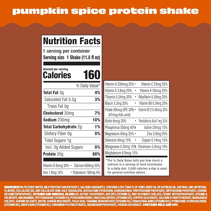 Premier Protein Shake,Limited Edition,Pumpkin Spice,30g Protein,No Added Sugar,24 Vitamins & Minerals to Support Immune Health,11.5 fl oz,(Pack of 24)