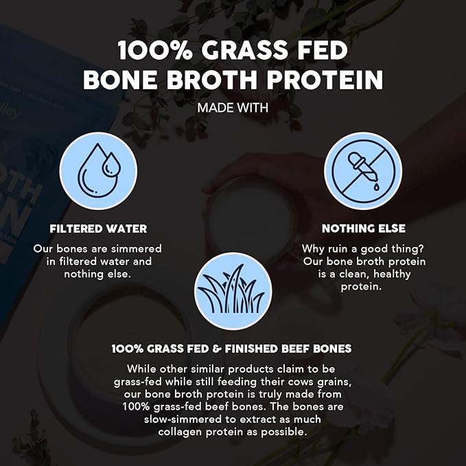 Paleovalley 100% Grass Fed Beef Bone Broth Protein Powder - Rich in Collagen Peptides for Hair, Skin, Gut Health, Bone and Joint Support - 13g Protein Per Serving - No Gluten or GMOs - Chocolate