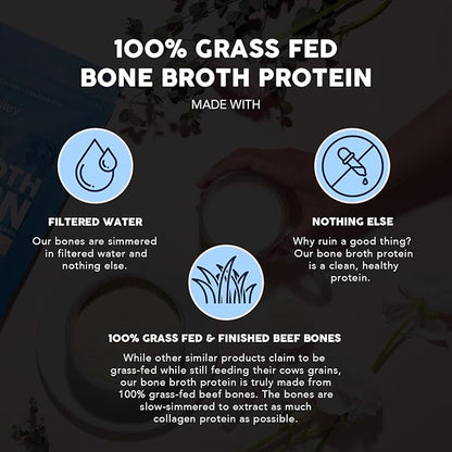 Paleovalley 100% Grass Fed Beef Bone Broth Protein Powder - Rich in Collagen Peptides for Hair, Skin, Gut Health, Bone and Joint Support - 13g Protein Per Serving - No Gluten or GMOs - Chocolate