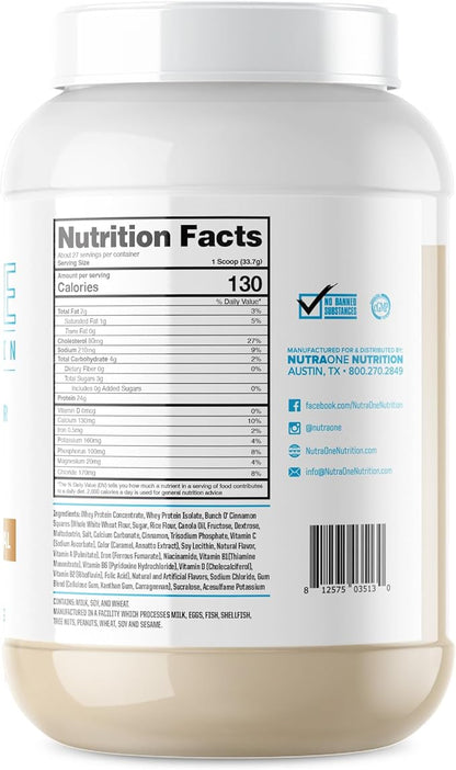 NutraOne ProteinOne Whey Protein Promote Recovery and Build Muscle with a Protein Shake Powder for Men & Women (Cinnamon Square Cereal- 2 lbs.)