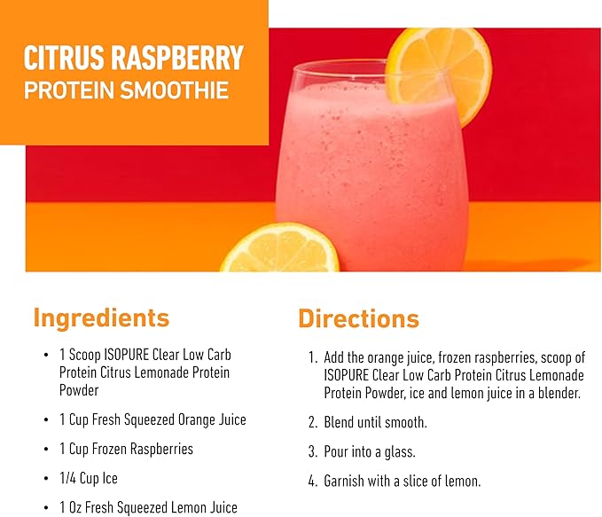 Isopure Clear Whey Isolate Protein Powder, Lactose Free, Gluten Free, Naturally Flavored, Citrus Lemonade, 20g Protein Per Serving, 14.1 Oz, 16 Servings (Packaging May Vary)