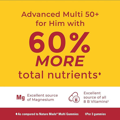 Nature Made Advanced Multivitamin Gummies 50 + for Him, Mens Multivitamins Gummies with Magnesium Citrate, Vitamin D3, Zinc, All 8 B Vitamins, 84 Multi Vitamins, 28 Day Supply,(Pack of 2)
