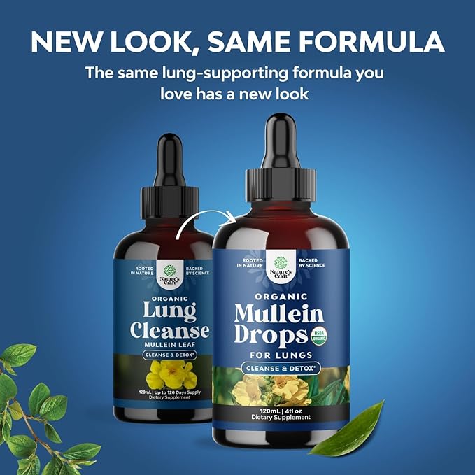 Organic Mullein Drops for Lungs - Herbal Lung Detox & Cleanse with Marshmallow Root Extract & Plantain Leaf for Respiratory Lung Health - Mullein Leaf Tincture Drops for Breathing Support - 4 Fl Oz