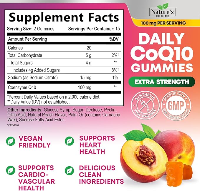 CoQ10 Gummies for Adults - Coenzyme Q10 100mg Per Serving - 3X Strength, High Absorption Antioxidant Supplement for Heart Health Support & Energy Production - Co Q10 (Coq 10) Supplements - 30 Gummies