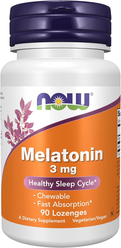 NOW Supplements, Melatonin 3 mg, Free Radical Scavenger*, Healthy Sleep Cycle*, 90 Chewable Lozenges