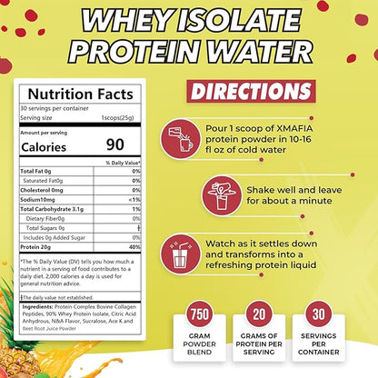 XMafia - Clear Whey Protein Isolate Powder – 20g Protein + Collagen Peptides, 30 Servings, Zero Sugar, Refreshing Light Protein Drink Water, Whey Powder Protein Shake, Lactose Free – Tropical