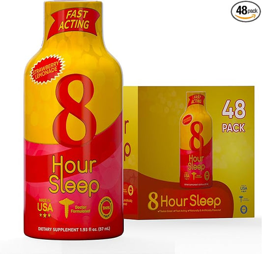 Vitamin Energy 8 Hour Sleep Shot Strawberry Lemonade 48 Pack, Melatonin, 5-HTP, GABA, Valerian, Lavender, Nighttime Relaxation & Sleep Support Supplement, Zero Sugar, Vegan, Gluten-Free, Kosher, 1.93 fl oz
