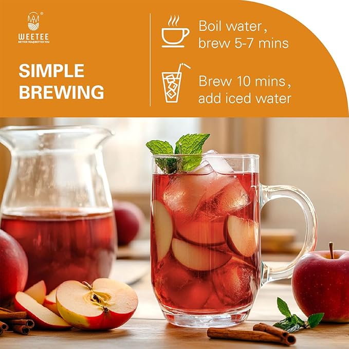 WT WEETEE Apple Cinnamon Herbal Tea Bags, 60 Count, Perfect Blend of Sweet Cinnamon, Tart Hibiscus, Natural Apple & Cinnamon Flavoring, Caffeine-free