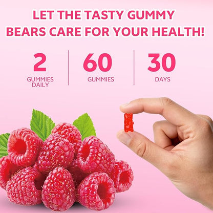 Calcium Citrate Gummies 1200mg for Adults & Kids, Chewable Calcium Citrate for Bone, Muscle & Immune Support, Bioavailable Calcium Supplements for Women & Men, Raspberry Flavor, 60 Count