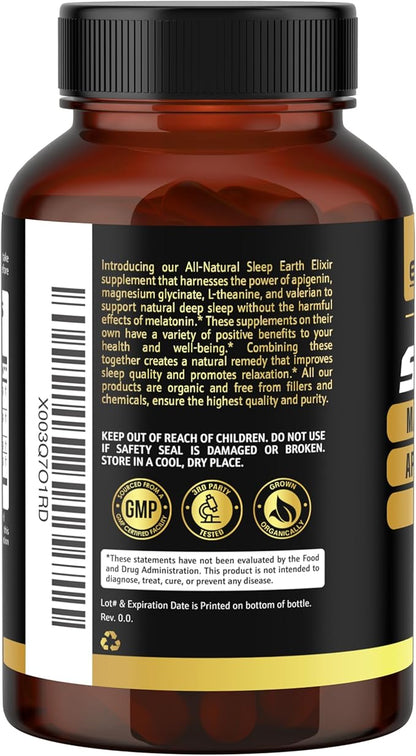 Earth Elixir 4-in-1 Sleep Aid (120 Caps) w/Apigenin 50mg, Magnesium Glycinate 200mg, L Theanine 200mg & Valerian Root for Sleep Aid 300mg | Apigenin Supplement for Sleep | Sleeping Pills
