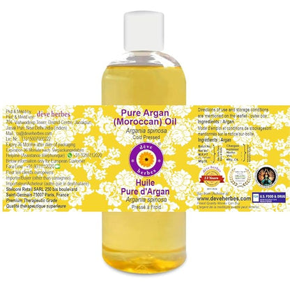 Deve Herbes Pure Argan (Moroccan) Oil (Argania spinosa) Cold Pressed 200ml (6.76 oz)