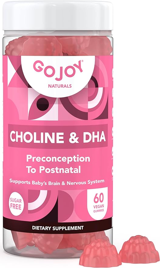 Prenatal Gummies with Choline & DHA - Preconception, Pregnancy & Postnatal Vitamins for Women - Choline 250mg + DHA 150mg - Vegan, Sugar-Free, Non-GMO