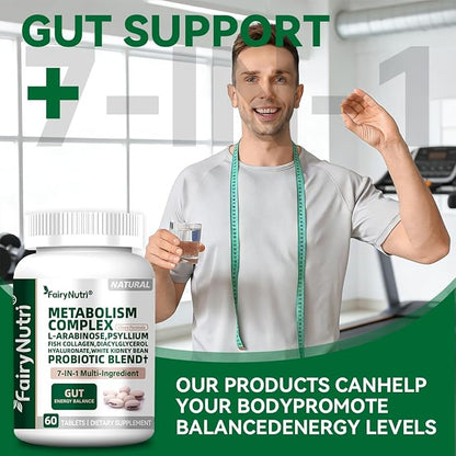 L-Arabinose 7-in-1 Metabolism Supplement | White Kidney Bean Extract, Collagen & Probiotics | Carb Block, Gut Balance & Skin Glow Support | cGMP & NSF - 60 Tablets