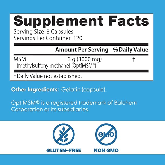 Doctor's Best MSM Supplement Capsules for Men & Women - Supports Hair, Skin, Nails, Joint Health & Mobility, 3000 mg Per Serving, Delivers Beneficial Sulfur w/ OptiMSM, Gluten Free, Non GMO - 360 Caps