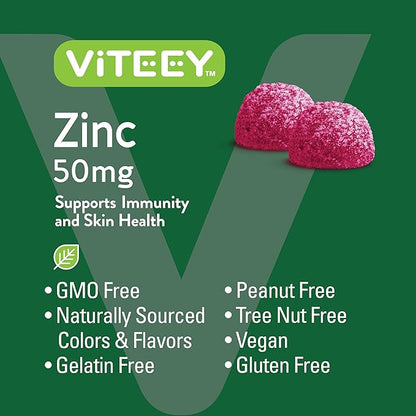 VITEEY Zinc Gummies for Men and Women - Zinc Supplements 50mg - Immune Boost & Skin Health - Vegan, Gluten Free - 120 Count