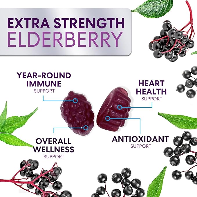 Elderberry Gummies - Black Elderberry Extract Immune Support Gummy with Vitamin C, D3 and Zinc - Sambucus Immune Health Support Supplement for Kids & Adults, Black Elder Berry Vitamins - 120 Gummies