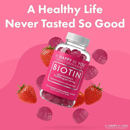 Biotin Gummies 10,000mcg – 120 Count – Supports Healthy Hair & Stronger Nails – Fast Absorption Supplement for Men & Women – Vegan, Non-GMO, Pectin, Gelatin Free – Made in USA