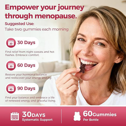 GREENPEOPLE Menopause Supplements for Women Gummies - 16-in-1 Dual Action Menopause Relief W/Black Cohosh, Vitex, Beef Organs for Hormone Balance, Hot Flashes, Night Sweats & Mood, Sugar-Free 60 CT