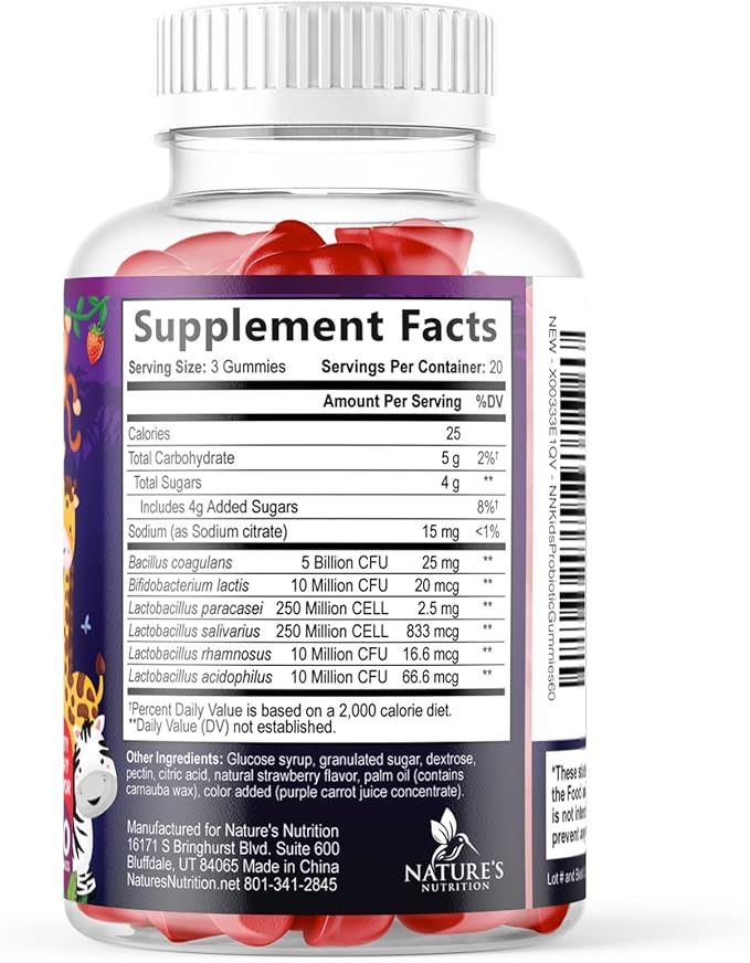 Probiotic for Kids - Natural Immune Support & Digestive Health Supplement - Nature's Daily Children's Probiotic Gummy for Ages 4+ Vegan, Gluten, Soy & Dairy Free - Berry Flavored - 60 Gummies