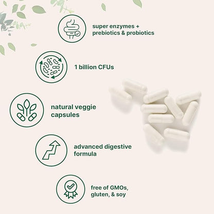 Super Enzymes with Prebiotics & Probiotics, 240 Veggie Capsules | High Potency Digestive Enzymes For Women & Men | Probiotic, Bromelain, Psyllium Husk & More | Immune & Gut Health Support