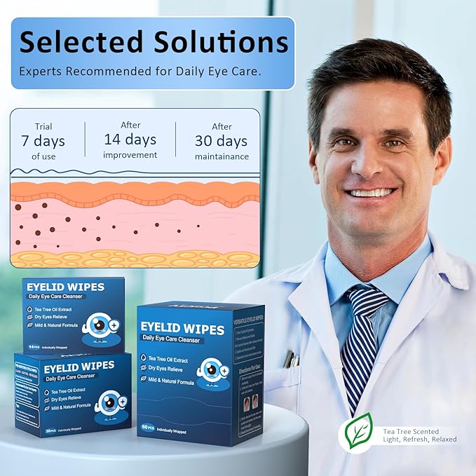 120-Pack Eyelid Cleansing Wipes for Itchy & Dry Eyes, Massive Value Family Size, Soothing for Sensitive Eyes, Gentle Eye Wipes for Styes & Blepharitis,Tea Tree Oil for Daily Eye Comfort, Pack of 2
