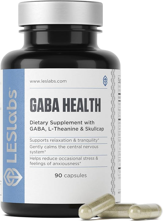 LES Labs GABA Health – Calm Mind & Relaxation, Stress Relief, Neurotransmitter Support & Deep Sleep – GABA, Taurine, Passionflower, Skullcap, L-Theanine & Magnesium – Non-GMO Supplement – 90 Capsules
