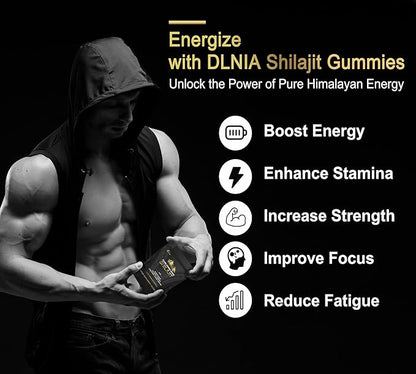 DLNIA Shilajit Gummies with Ashwagandha, Turmeric - Organic, Zero Sugar & Vegan-Friendly Himalayan Shilajit for Men & Women - Energy, Calm, Cortisol, Sleep, Immune Support & Overall Health