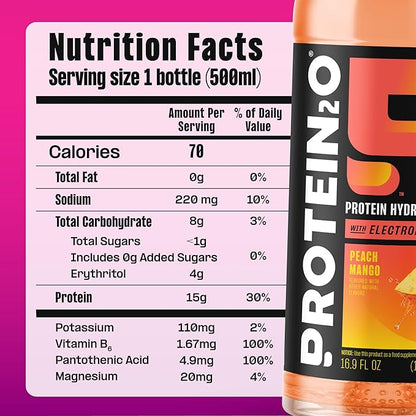 Protein2o Hydration Drink - 2-in-1 Liquid Clear Whey Protein Isolate and Electrolyte Drink - 15g Protein, Vitamins B5, B6 - Post-Workout Recovery - 16.9 Fl Oz - Flavor Fusion Variety,(Pack of 24)