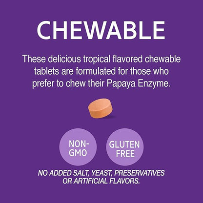 21st Century Papaya Enzyme Chewable (100 Count), Papaya & Pineapple Digestive Enzymes for Gut Health, Tropical Flavor, Non-GMO, Gluten-Free, No Added Salt, Artificial Flavors (Pack of 2)