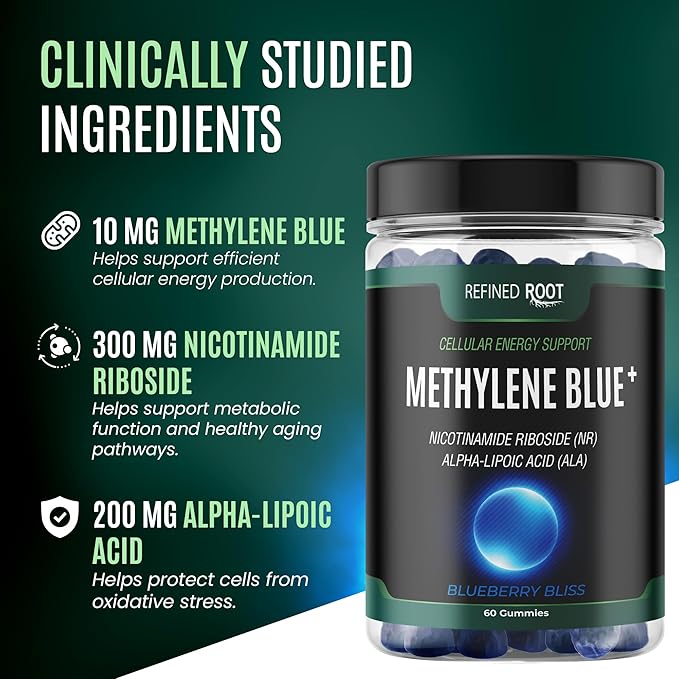 Methylene Blue Pharmaceutical Grade Gummies with Alpha Lipoic Acid (ALA) & NAD, Methylene Blue Gummies Cognitive Support, 60 Day Supplement