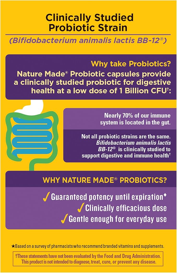 Nature Made Probiotics for Women and Men, Probiotic Capsules 1 Billion CFU from Live Cultures for Immune & Digestive Support, 30 Capsules, 30 Day Supply,(Pack of 2)