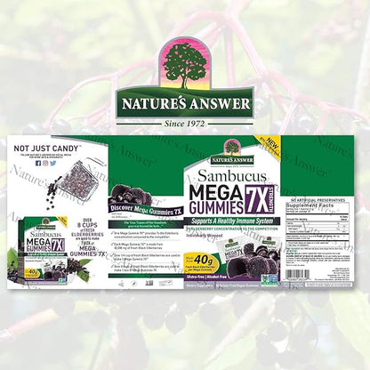 Nature's Answer Sambucus Mega Gummies | 7x More Elderberry Concentration | Alcohol-Free, Gluten-Free, Gelatin-Free, Vegan, Non-GMO & No Preservatives | 30ct Gummies