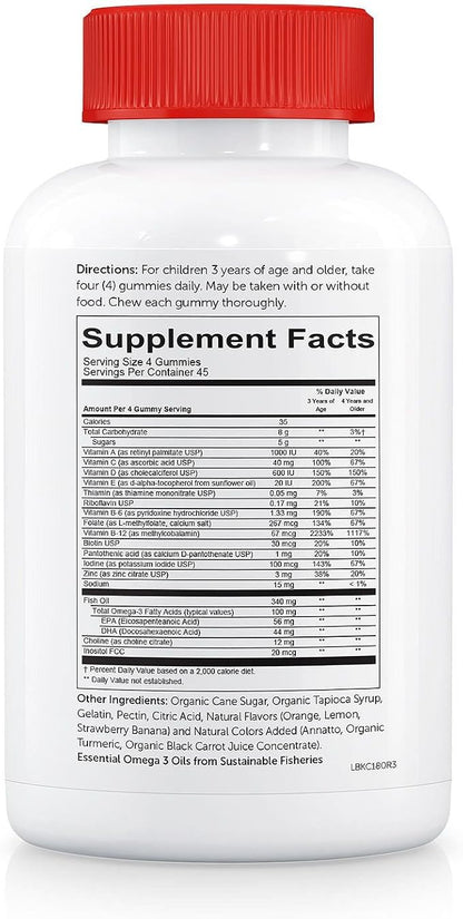 SmartyPants Kids Complete Daily Gummy Vitamins, Gluten Free, Multivitamin & Omega 3 Fish OilDHA/EPA Fatty Acids (180 Count)