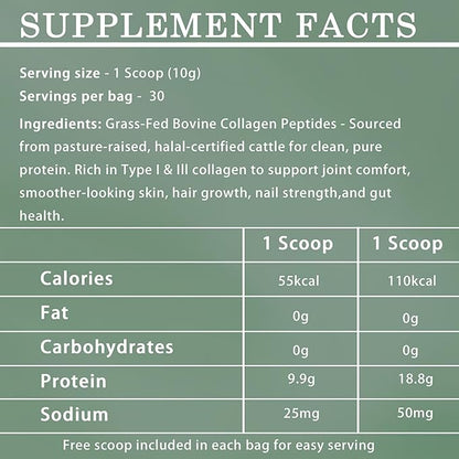 Halal Collagen Protein Powder - Pure Halal Collagen Peptides Grass Fed Organic Hydrolyzed Powder, Skin Glows | Joints Support | Gut Support, Non GMO, Sugar Free, Unflavoured, 30 Servings