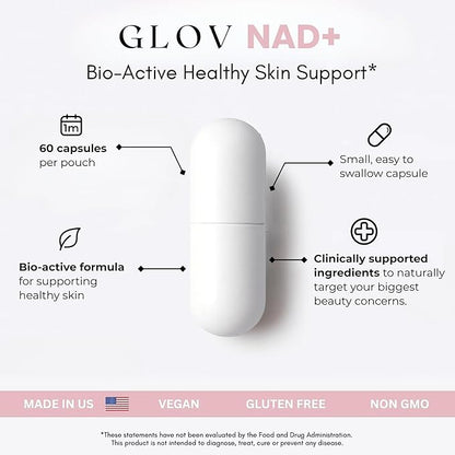 Glov Beauty NAD+ Supplement Capsules - Skin Rejuvenation with Resveratrol, Urolithin A & CoQ10, NAD Supplements for Women 40+, NAD Plus for Healthy Aging, Radiant Skin & Cellular Energy, 60 Veg Caps