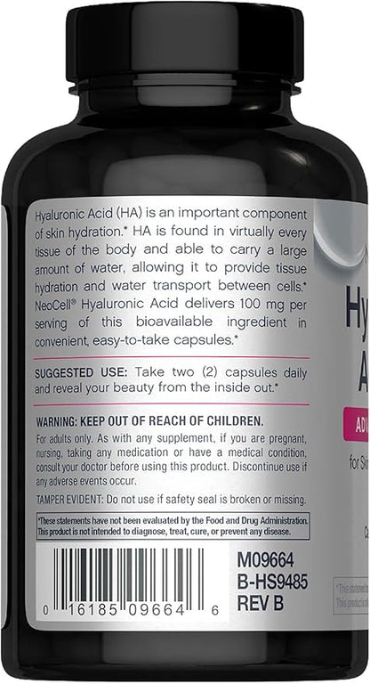 NeoCell Hyaluronic Acid Capsules | 60 Pills | 100mg | Advanced Formula Supplement | Skin Hydration & Suppleness
