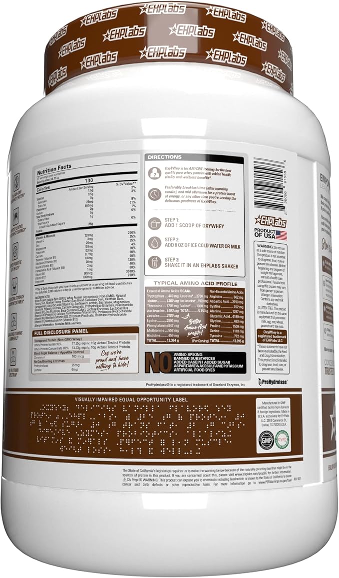 EHP Labs OxyWhey Whey Protein Isolate – 25g High Protein, Low Carb, Sugar Free Meal Replacement – Lean Whey Powder for Muscle Recovery – Non-GMO, Gluten Free – 25 Serves – Chocolate Caramel