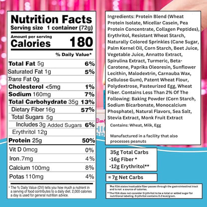 Bootylicious | 25g Protein Muffin | Birthday Cake | Low Carb, 16g Fiber, Low Glycimic Index, Low Sugar, 2.54oz Cup, 12-Pack