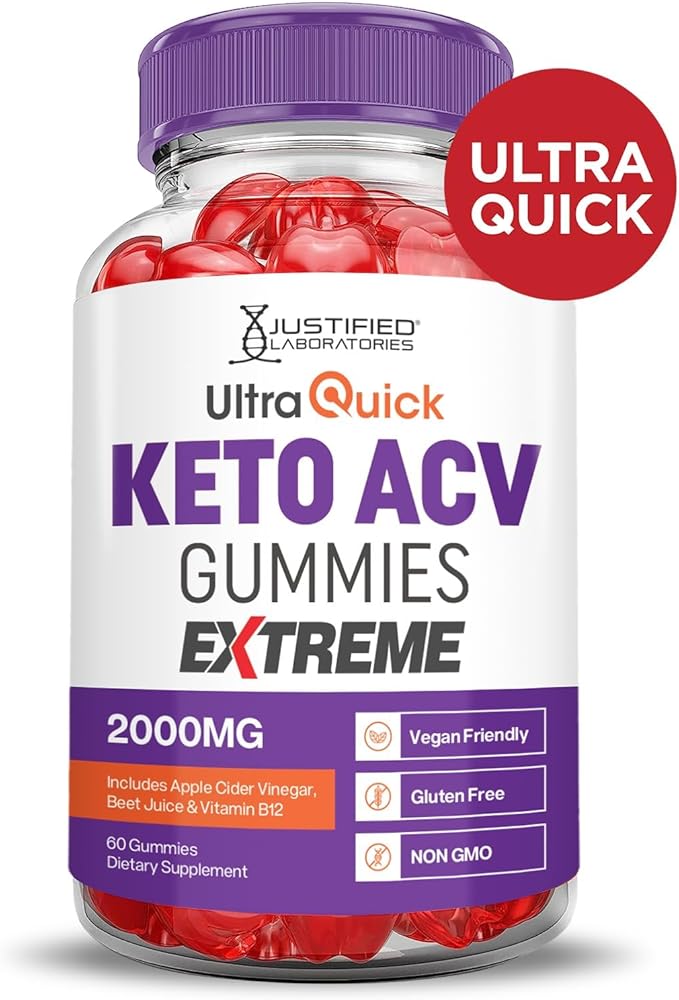 Justified Laboratories Ultra Quick Keto ACV Gummies Extreme 2000MG Ultraquick Keto Gummies Apple Cider Vinegar Formulated with Pomegranate Beet Juice Powder B12 Vegan Non GMO 60 Gummys