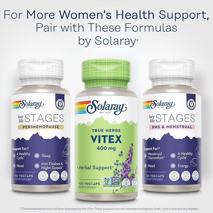 SOLARAY Vitex Berry 400mg | Womens Healthy Hormone Balance Formula | Menstruation & Menopause Support, 100ct