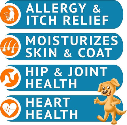 Omega 3 Alaskan Fish Oil Treats for Dogs (360 Ct) - Dry & Itchy Skin Relief + Allergy Support - Shiny Coats - EPA&DHA Fatty Acids - Natural Salmon Oil Chews - Alaskan Salmon Flavor