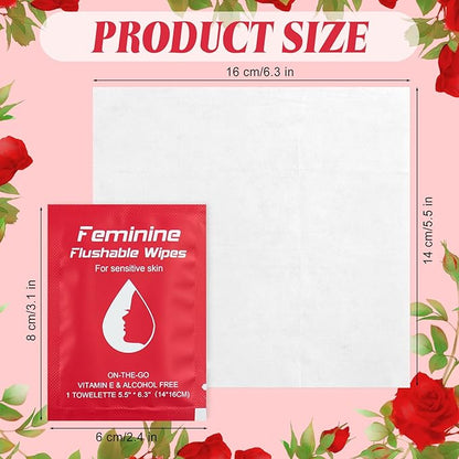 Feminine Wipes Individually Wrapped,Flushable Wipes Travel for Women,Feminine Care Wet Wipes Travel Size Vaginal Wipes for Adult,Girl and Homeless 100