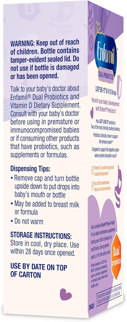 Enfamil Prenatals & Baby Vitamins Dual Probiotics Drops, Supports Baby's Immune & Digestive Health*, 8.7mL Bottle