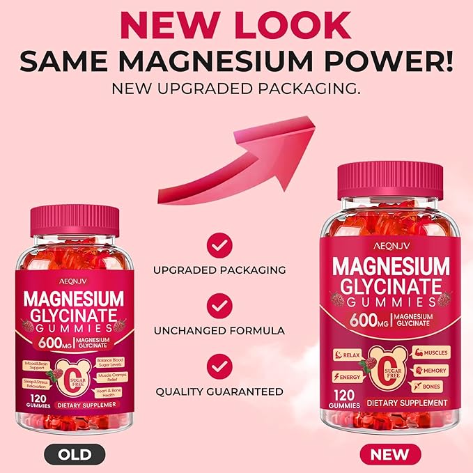 Magnesium Glycinate Gummies 600mg, Sugar Free Magnesium Gummies for Adults, Chewable Potassium Supplements for Body Support, Zzz and Relaxation, 120 Count
