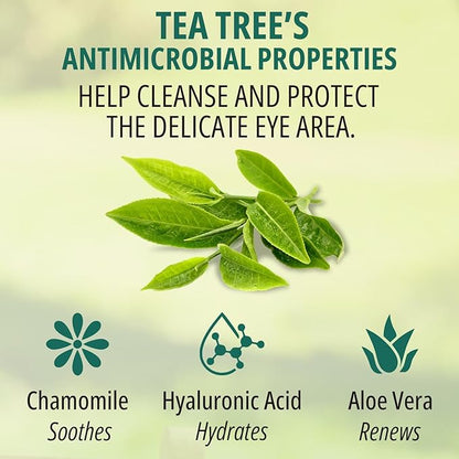 100PCs Tea Tree Eyelid Wipes – Cleaning Eye Wipes for People with Dry Eyes & Allergies – Gentle Eyelid Cleanser with Hyaluronic Acid, Chamomile and Aloe – Individually Wrapped & Biodegradable