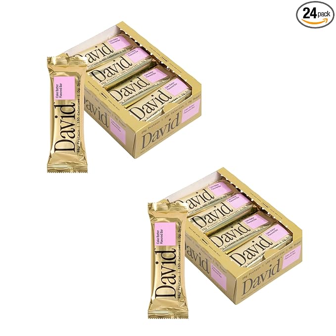 David Protein Bar, Cake Batter, 24 Protein Bars | 28g of Protein | 150 Calories | 0g of Sugar - High Protein, Low Carb, Gluten Free Protein Bar, Pack of 24