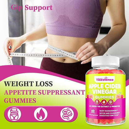 Appetite Suppressant Supplement| Akkermansia Function| Apple Cider Vinegar Gummies with Green Tea Extract, Probiotic for Fat Burner, Detox Cleanse, Metabolism, Energy & Digestive Health, 120 Gummies