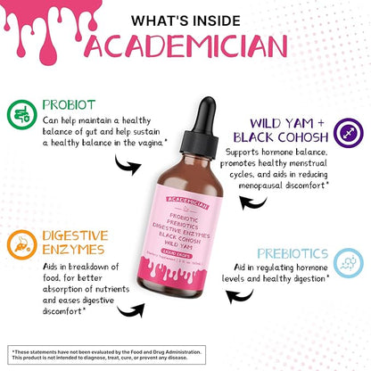 Wild Yam Root Tincture with Prebiotic Liquid Probiotic Digestive Enzyme Black Cohosh Drops - 60ml
